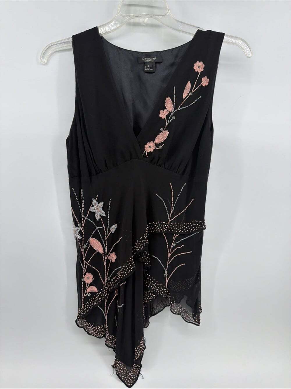 Vtg Y2K Karen Kane Beaded Floral Sleeveless Top Womens Size L Whimsygoth Fairy